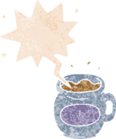 desenho animado café copo com discurso bolha dentro grunge angustiado retro texturizado estilo png