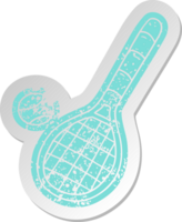 distressed old cartoon sticker tennis racket and ball png