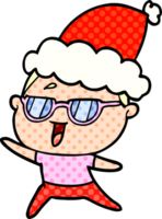 hand dragen komisk bok stil illustration av en Lycklig kvinna bär glasögon bär santa hatt png