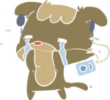 flat color style cartoon sad dog listening to music png