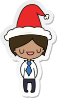 hand drawn christmas sticker cartoon of kawaii boy png