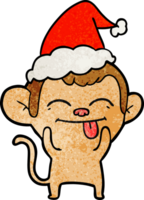 grappig hand- getrokken getextureerde tekenfilm van een aap vervelend de kerstman hoed png