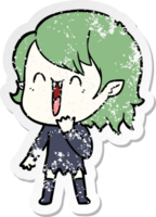 distressed sticker of a cute cartoon happy vampire girl png