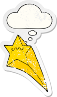 cartoon shooting star with thought bubble as a distressed worn sticker png