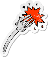 retro distressed sticker of a cartoon fork png