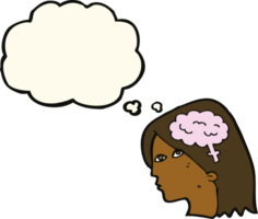 cartoon female head with brain symbol with thought bubble png