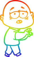 rainbow gradient line drawing of a cartoon tired bald man png