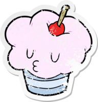 distressed sticker of a cartoon cupcake png