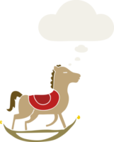 cartoon rocking horse with thought bubble in retro style png