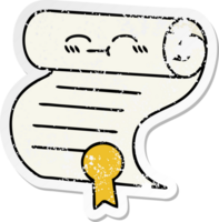 distressed sticker of a cute cartoon contract png