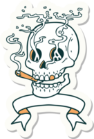 pegatina estilo tatuaje con estandarte de una calavera png