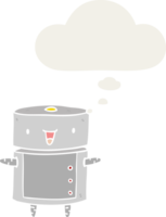 cartoon robot with thought bubble in retro style png