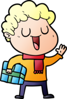 Lachender Cartoon-Mann mit Geschenk png