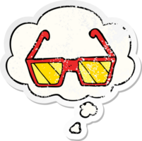 cartoon glasses with thought bubble as a distressed worn sticker png