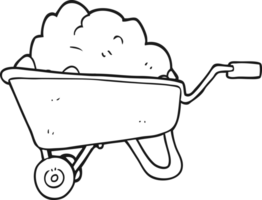 hand drawn black and white cartoon wheelbarrow full of dirt png