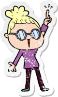 distressed sticker of a cartoon woman wearing spectacles png