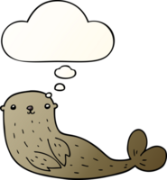 cartoon seal with thought bubble in smooth gradient style png