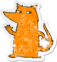 retro distressed sticker of a cartoon fox waving png