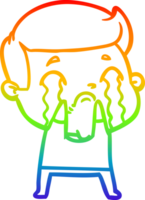 rainbow gradient line drawing of a cartoon man crying png