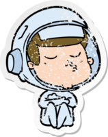 distressed sticker of a cartoon confident astronaut png