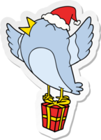 hand drawn sticker cartoon of a bird wearing santa hat png