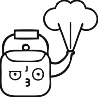 line drawing cartoon of a steaming kettle png