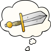 cartoon dagger with thought bubble in smooth gradient style png