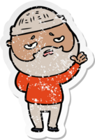 distressed sticker of a cartoon worried man with beard png