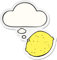 cartoon lemon with thought bubble as a printed sticker png