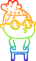 rainbow gradient line drawing of a cartoon woman wearing glasses png