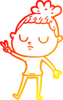 warm gradient line drawing of a cartoon calm woman png