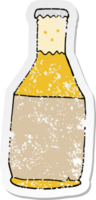 distressed sticker of a cartoon beer bottle png