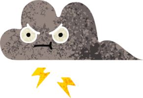 retro illustration style cartoon of a storm cloud png