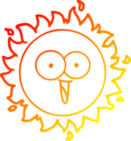 värma lutning linje teckning av en Lycklig tecknad serie Sol png