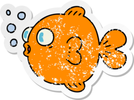 distressed sticker of a quirky hand drawn cartoon fish png
