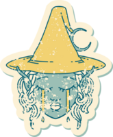 Retro Tattoo Style crying elf mage character face png