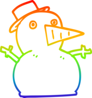 rainbow gradient line drawing of a cartoon funny snowman png