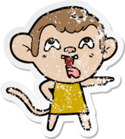 distressed sticker of a crazy cartoon monkey in dress png