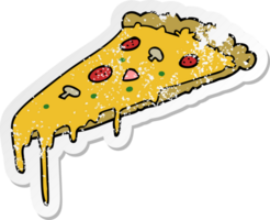 distressed sticker of a cartoon pizza slice png