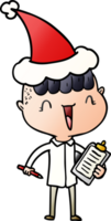 mano dibujado degradado dibujos animados de un contento chico sorprendido vistiendo Papa Noel sombrero png