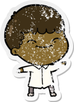 distressed sticker of a cartoon happy boy png