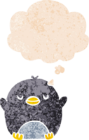 cartoon penguin with thought bubble in grunge distressed retro textured style png