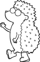 cute  hand drawn black and white cartoon hedgehog png