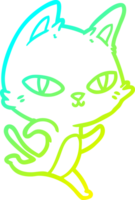 cold gradient line drawing of a cartoon cat staring png