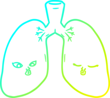 cold gradient line drawing of a cartoon lungs png