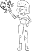 hand drawn black and white cartoon rock woman png