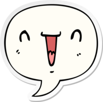 mignonne content dessin animé visage avec discours bulle autocollant png