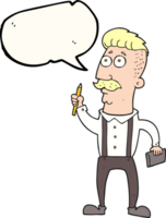 hand drawn speech bubble cartoon man with notebook png