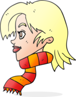 hand drawn cartoon woman wearing scarf png