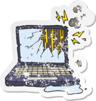 Retro-Distressed-Aufkleber eines kaputten Cartoon-Computers png